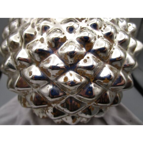 Vintage Diamond Point Pinecone Kugel Style Ornament Mercury Glass Metal Cap GUC - Picture 7 of 8